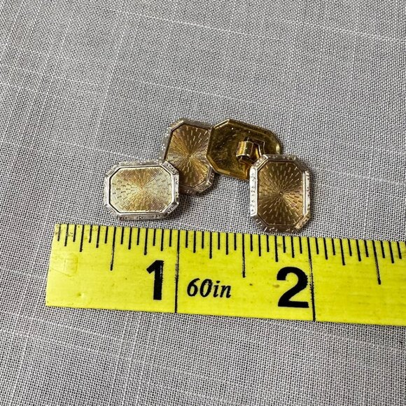 Vintage 10K Art Deco Two Tone Gold Cufflinks - Picture 3 of 10